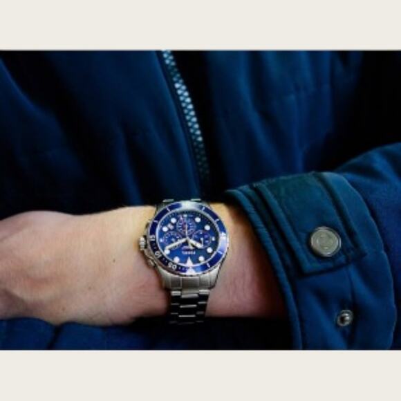 Fossil  FS5724 Men’s Chronograph Quartz Stainless Steel Blue Dial 46mm Watch - Picture 7 of 7